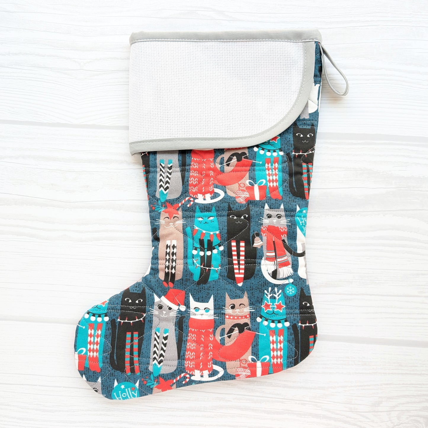 Quilted Christmas Stocking with Cross-Stitch-able Aida Cuff | Quilted and Fully Lined | Choose One - CHARLES STYLE