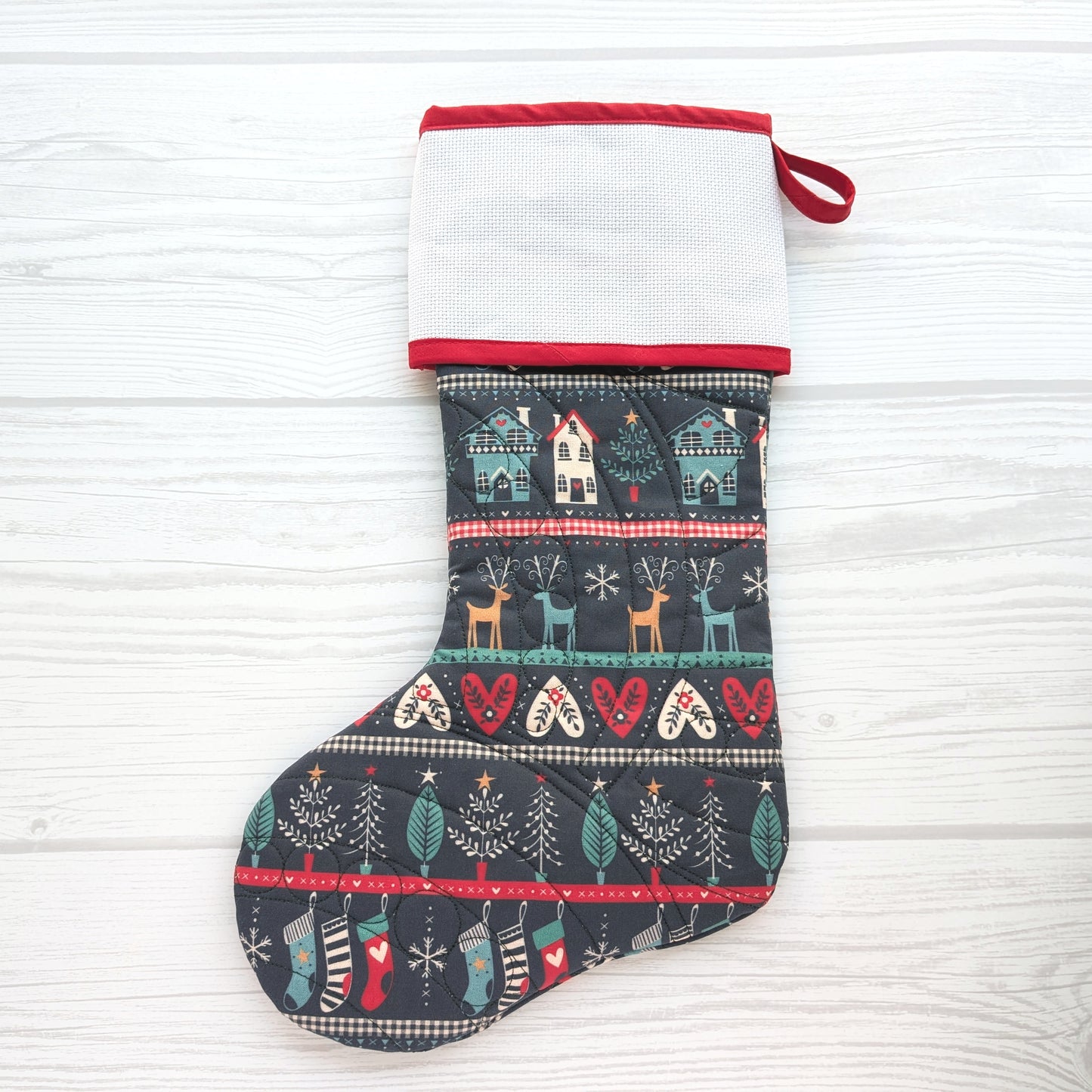 Quilted Christmas Stocking with Cross-Stitch-able Aida Cuff | Quilted and Fully Lined | Choose One - ORIGINAL STYLE