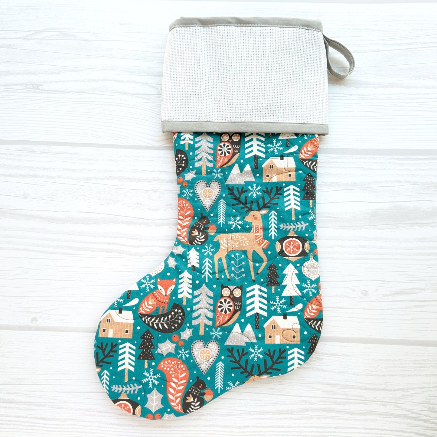 Quilted Christmas Stocking with Cross-Stitch-able Aida Cuff | Quilted and Fully Lined | Choose One - ORIGINAL STYLE