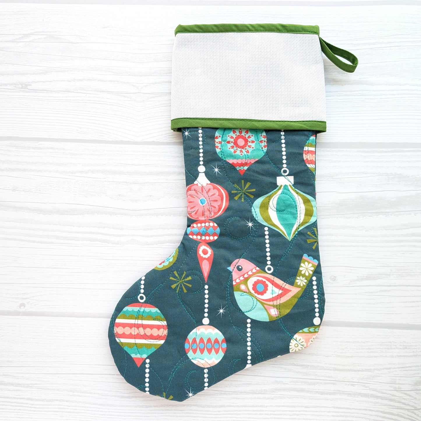 Quilted Christmas Stocking with Cross-Stitch-able Aida Cuff | Quilted and Fully Lined | Choose One - ORIGINAL STYLE