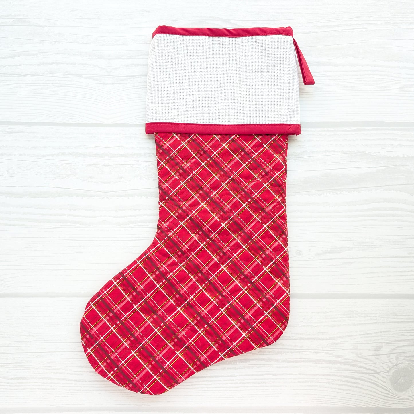 Quilted Christmas Stocking with Cross-Stitch-able Aida Cuff | Quilted and Fully Lined | Choose One - ORIGINAL STYLE