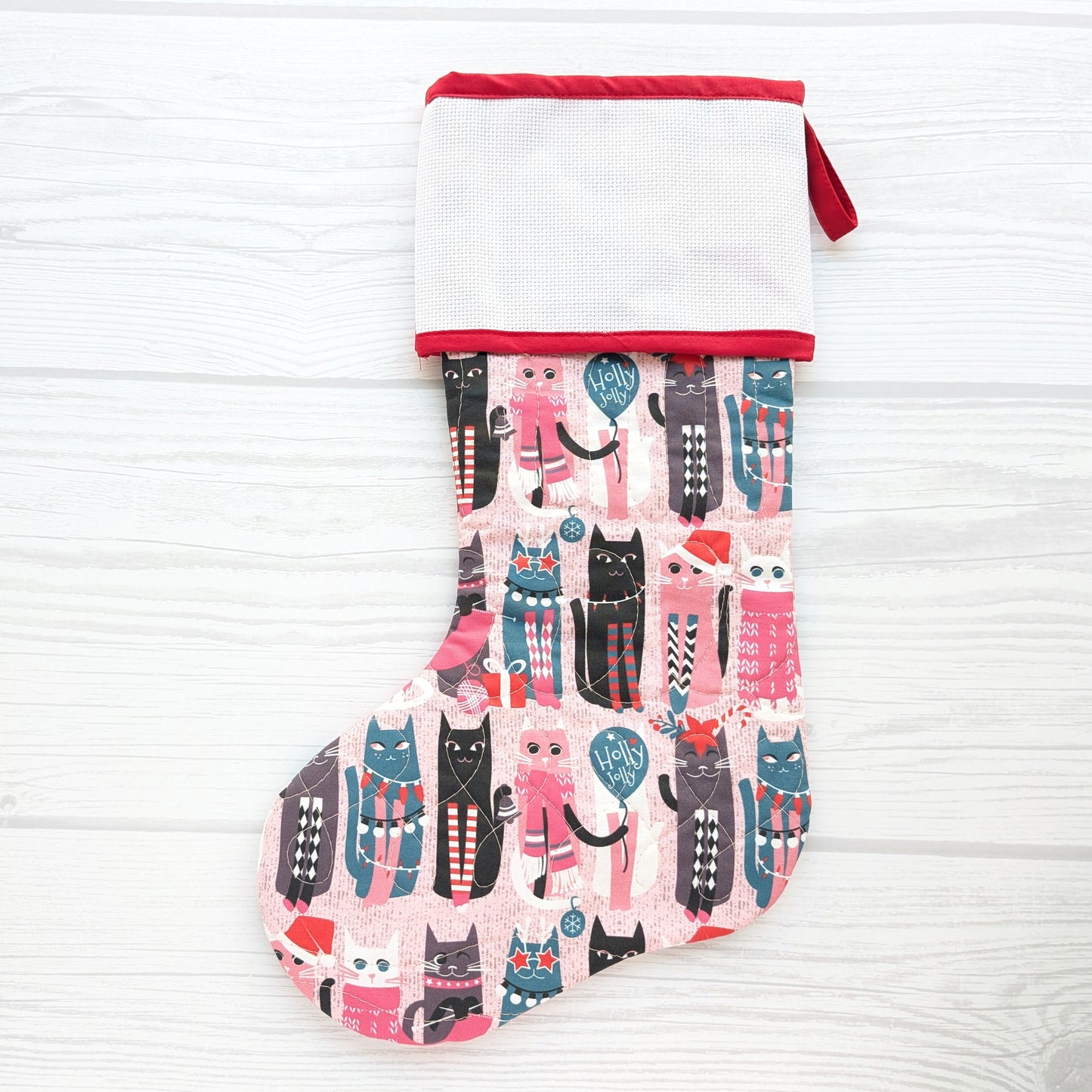 Quilted Christmas Stocking with Cross-Stitch-able Aida Cuff | Quilted and Fully Lined | Choose One - ORIGINAL STYLE