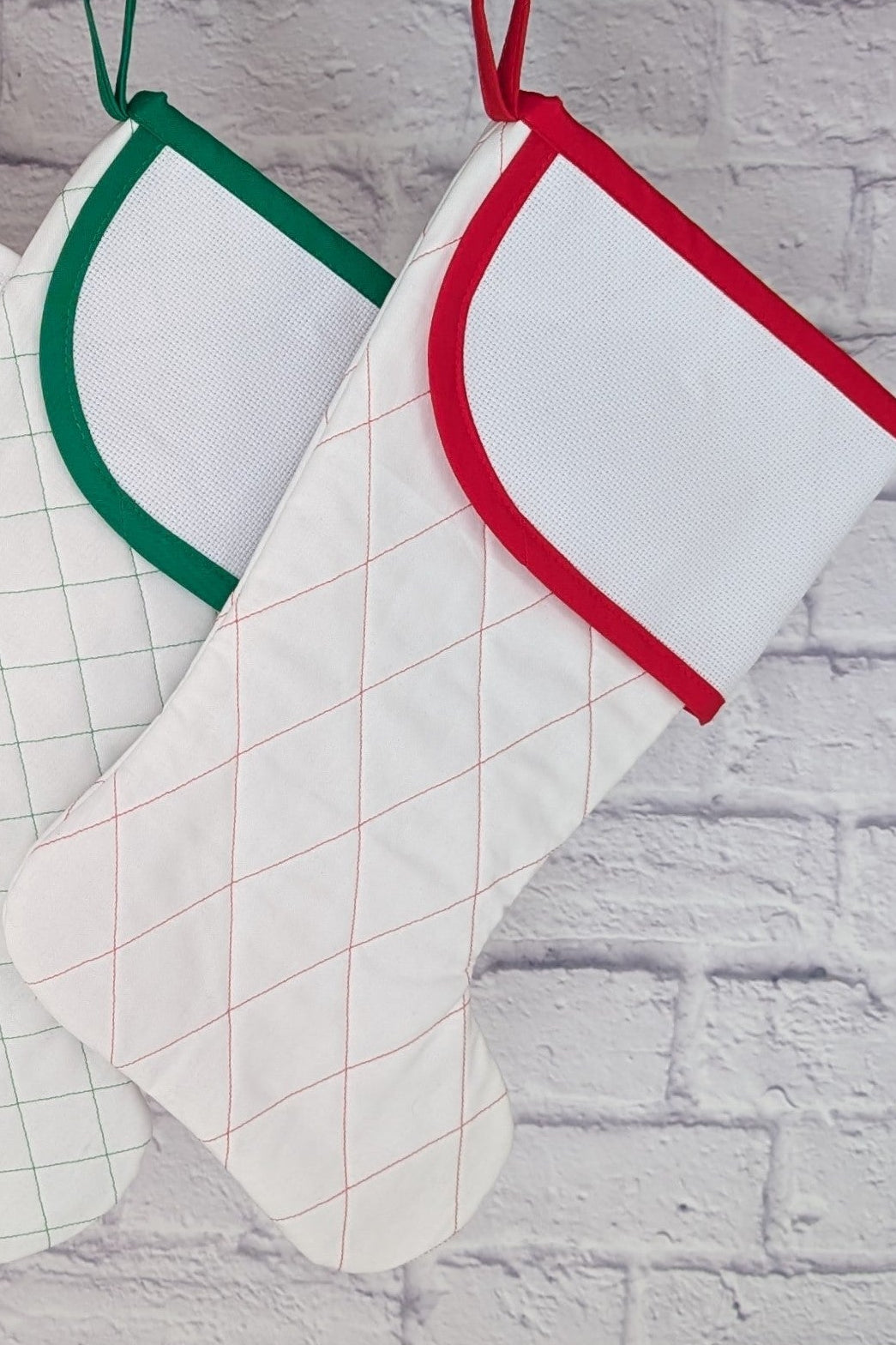 Blank White Stocking with Traditional Diamond Quilting - Red Cuff (Charles Style)
