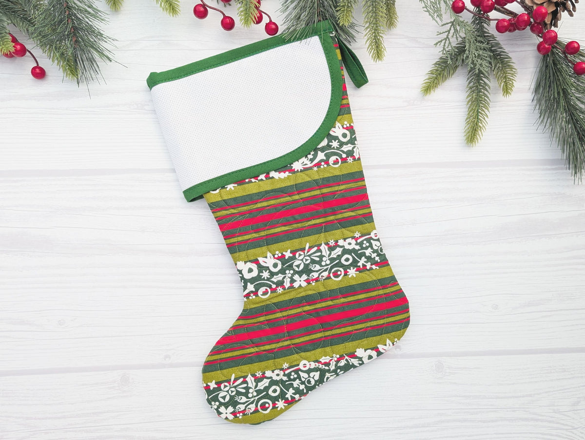 Blank Bright Holiday Stocking - Green Stripe (Charles Style)