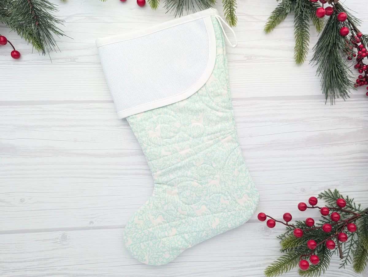 Blank Aqua Mint Christmas Stocking - Reindeer (Charles Style)