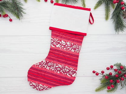 Bright Blank Cross Stitch Christmas Stocking - Red Stripe (Original Style)