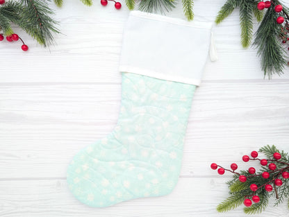 Blank Cross Stitch Pastel Christmas Stocking - Mint Snowflakes (Original Style)