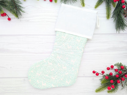 Blank Cross Stitch Pastel Christmas Stocking - Mint Reindeer (Original Style)