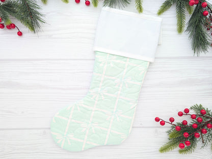Blank Cross Stitch Pastel Christmas Stocking - Mint Bows (Original Style)