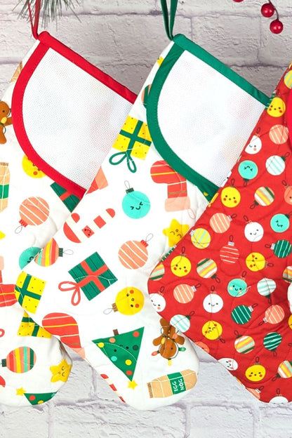 Blank Kids Holiday Stocking - White Mix Green Cuff (Charles Style)