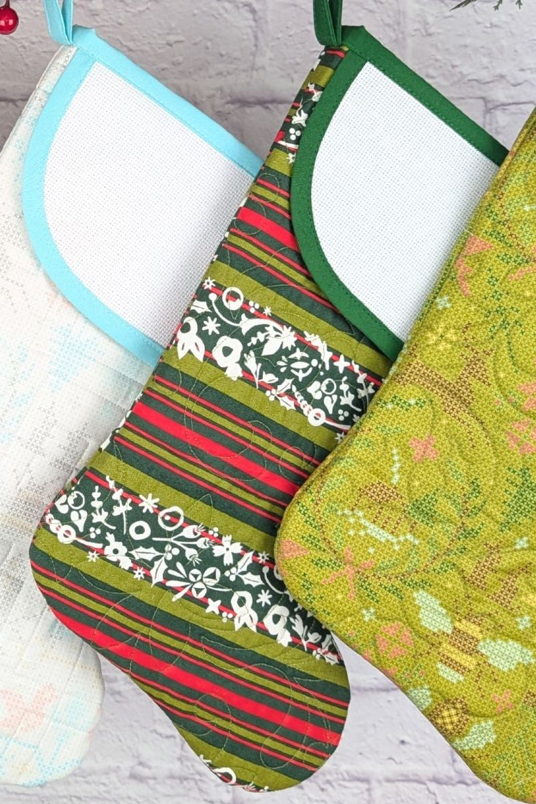 Blank Bright Holiday Stocking - Green Stripe (Charles Style)