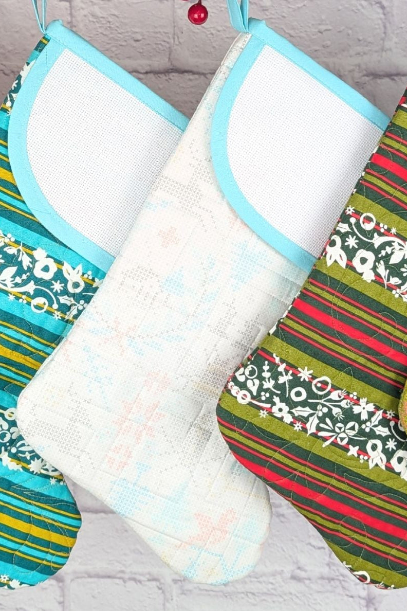Blank Bright Holiday Stocking - White Stitches (Charles Style)