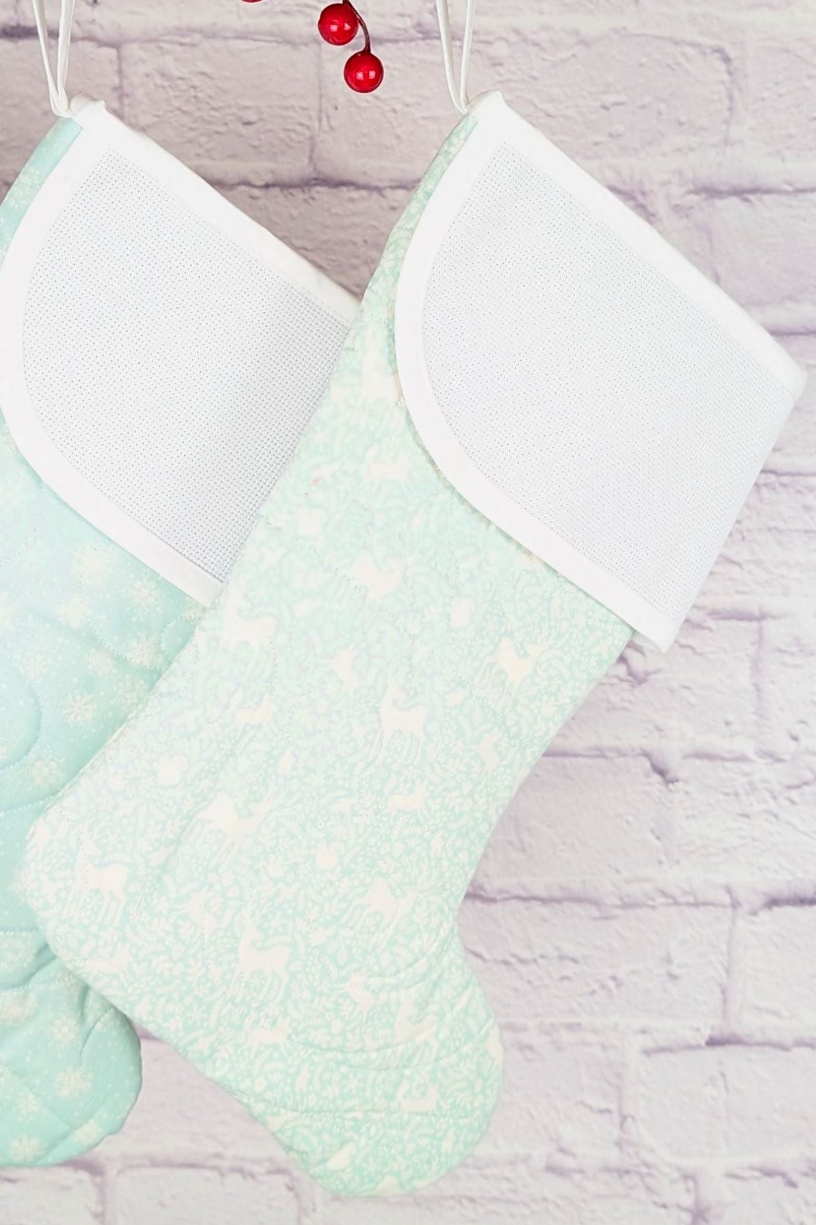 Blank Aqua Mint Christmas Stocking - Reindeer (Charles Style)