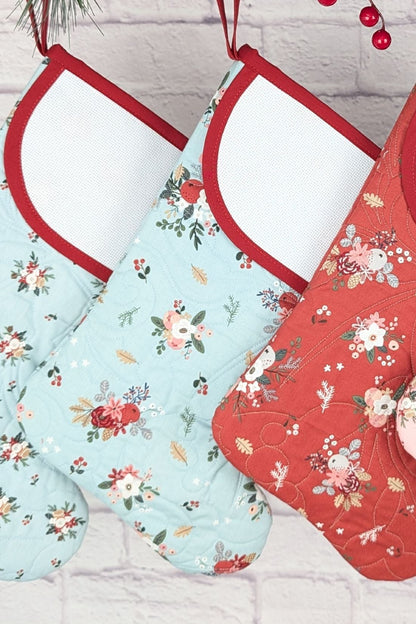Blank Floral Bouquet Christmas Stocking - Aqua Large Flowers (Charles Style)