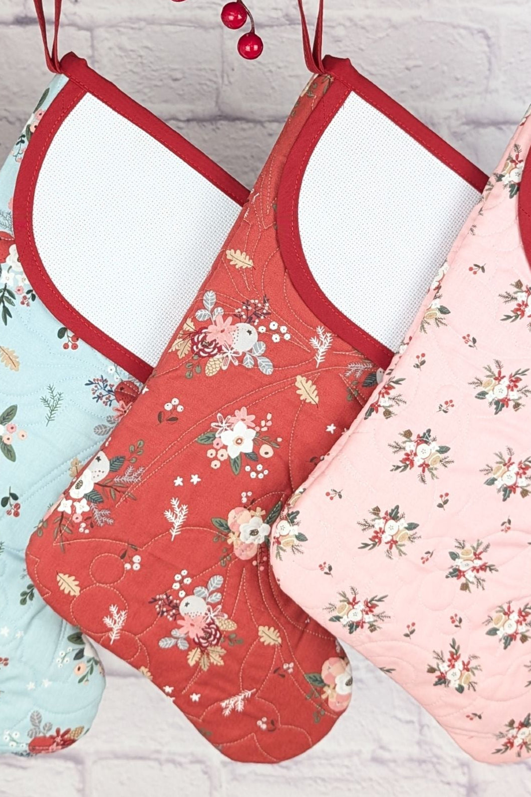 Blank Floral Bouquet Christmas Stocking - Red Flowers (Charles Style)