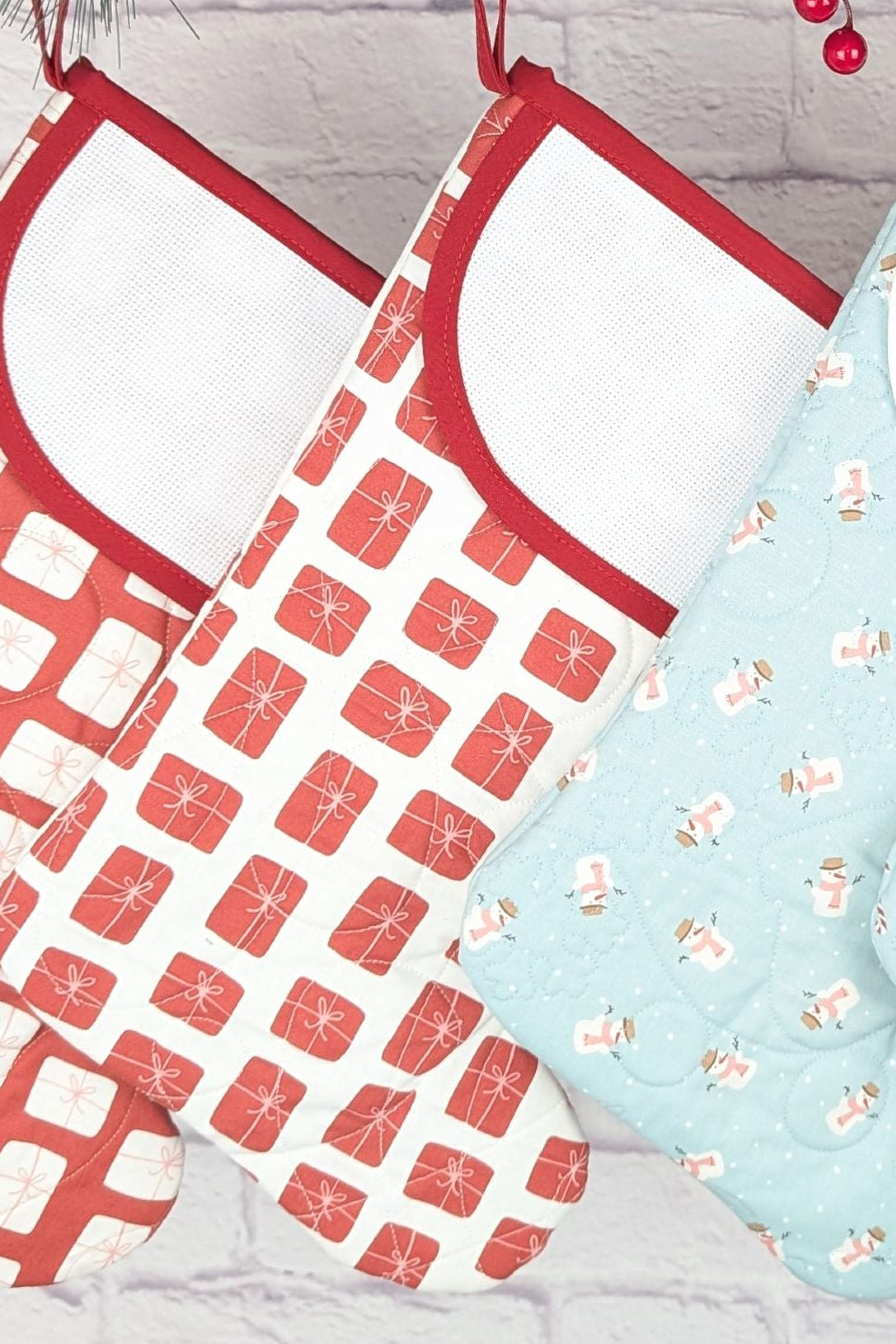 Blank Pastel Christmas Stocking - Red Gifts on White (Charles Style)