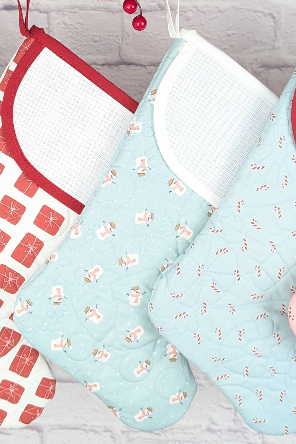 Blank Pastel Christmas Stocking - Aqua Snowmen (Charles Style)