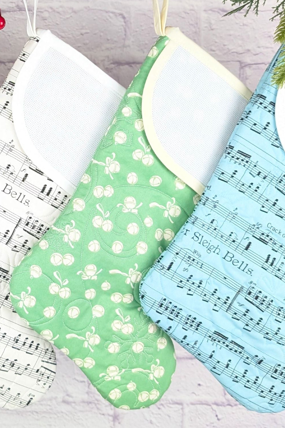 Blank Pastel Music Christmas Stocking - Green Bells (Charles Style)