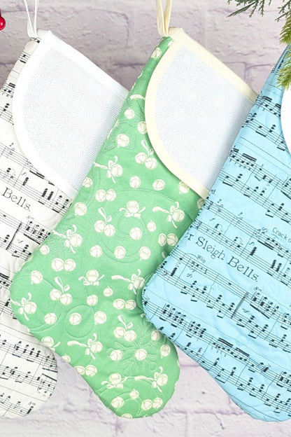 Blank Pastel Music Christmas Stocking - Green Bells (Charles Style)