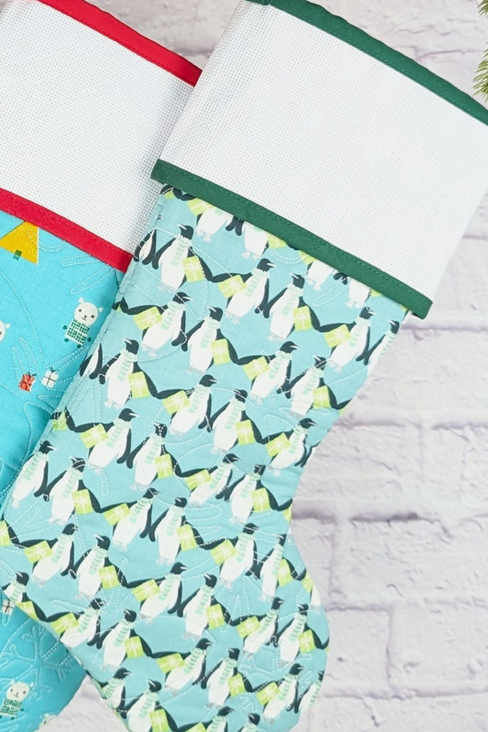 Blank Retro Creatures Christmas Stocking - Mint Penguins (Original Style)