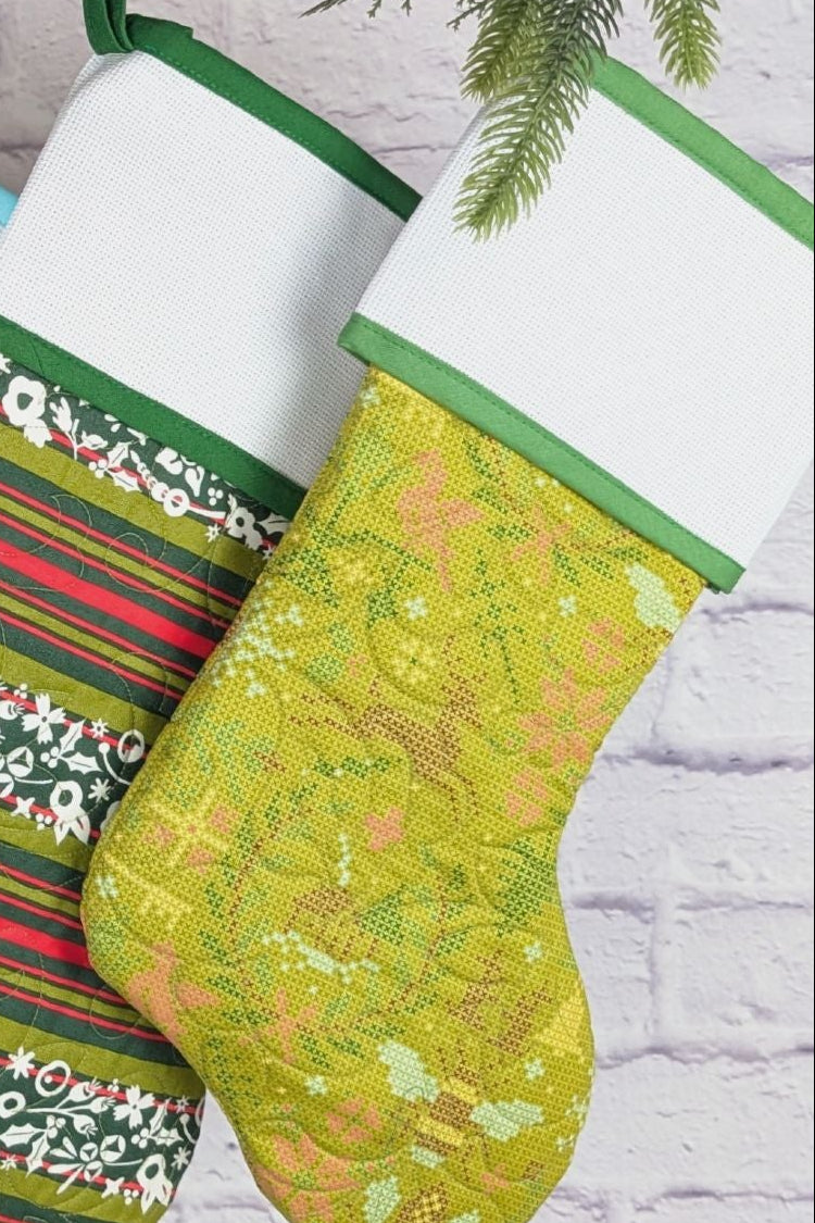 Bright Blank Cross Stitch Christmas Stocking - Green Stitched (Original Style)