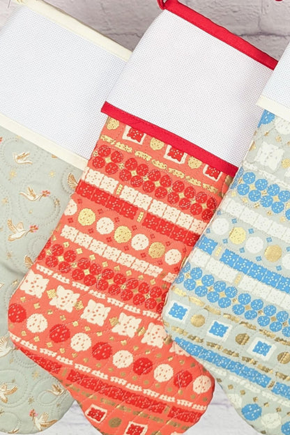 Blank Cross Stitch Boho Christmas Stocking - Red Stripe (Original Style)