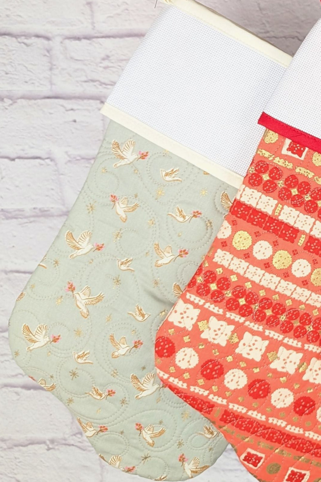Blank Cross Stitch Boho Christmas Stocking - Gray Doves (Original Style)