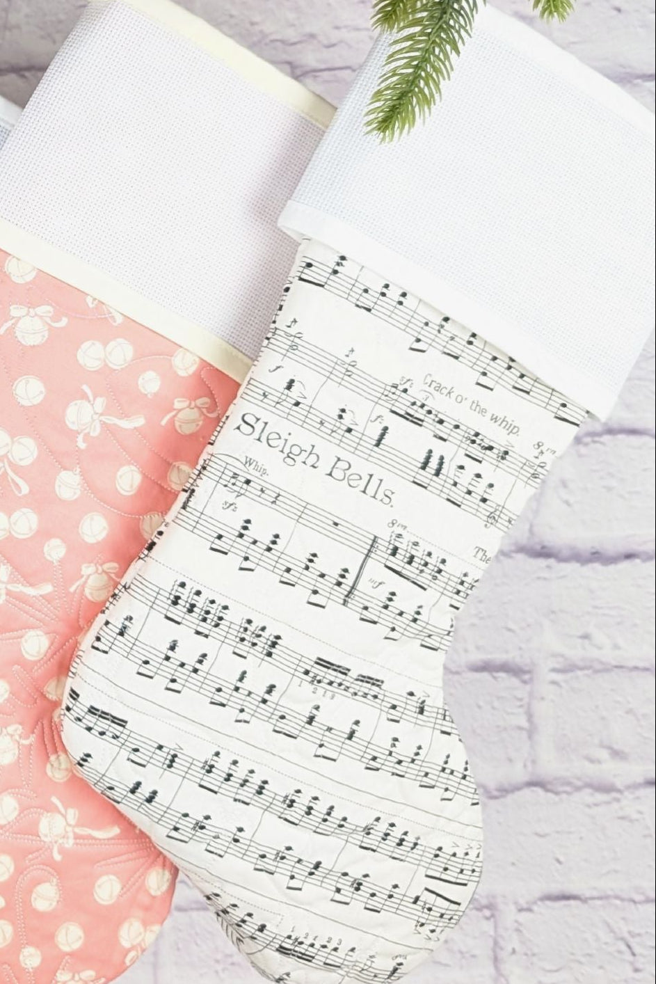Blank Cross Stitch Pastel Music Christmas Stocking - White (Original Style)