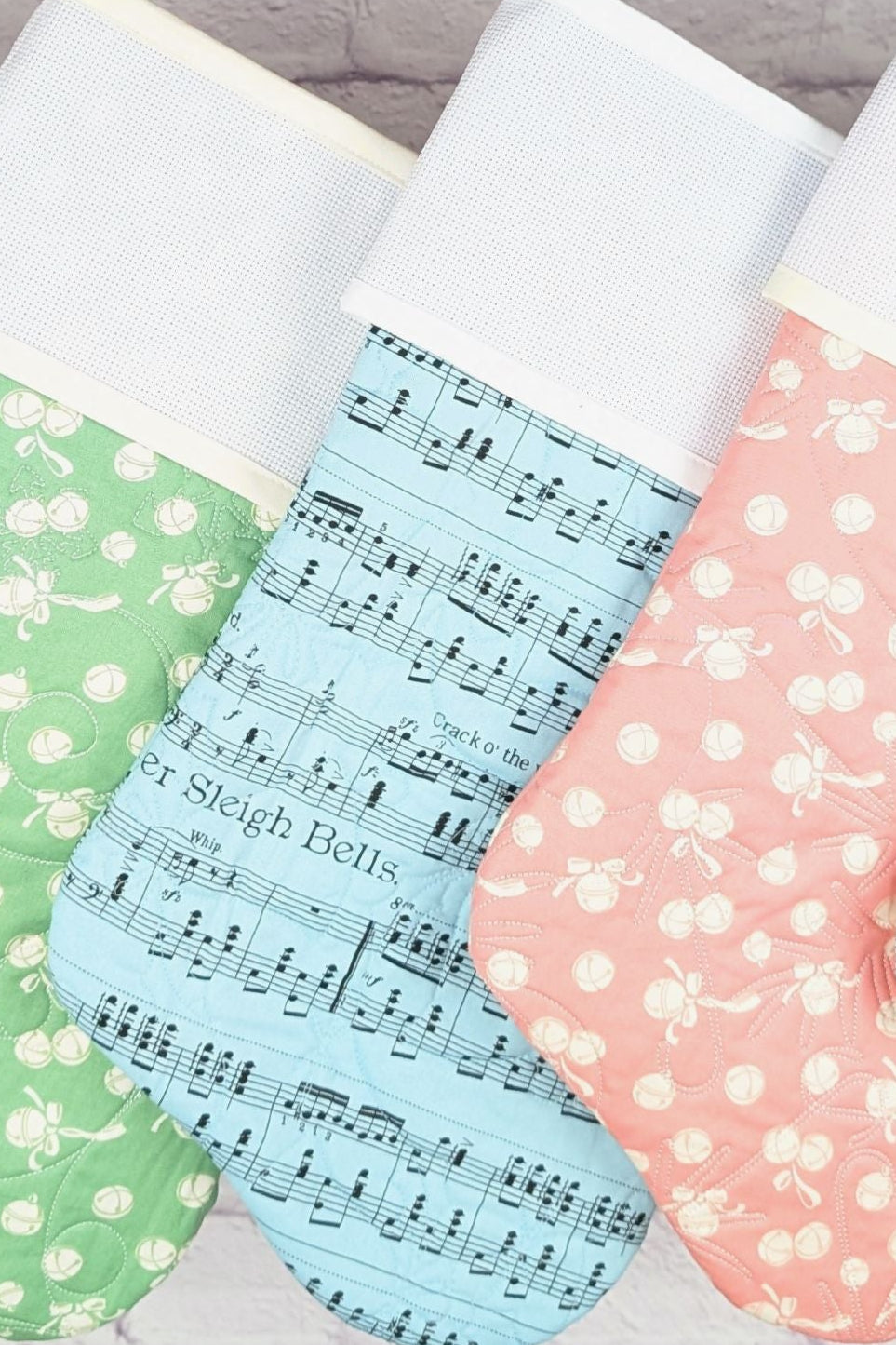 Blank Cross Stitch Pastel Music Christmas Stocking - Aqua (Original Style)