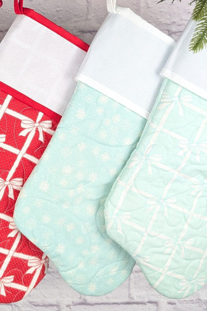 Blank Cross Stitch Pastel Christmas Stocking - Mint Snowflakes (Original Style)