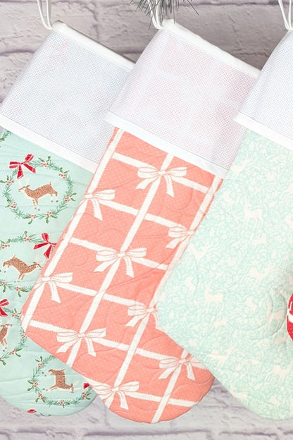 Blank Cross Stitch Pastel Christmas Stocking - Pink Bows (Original Style)