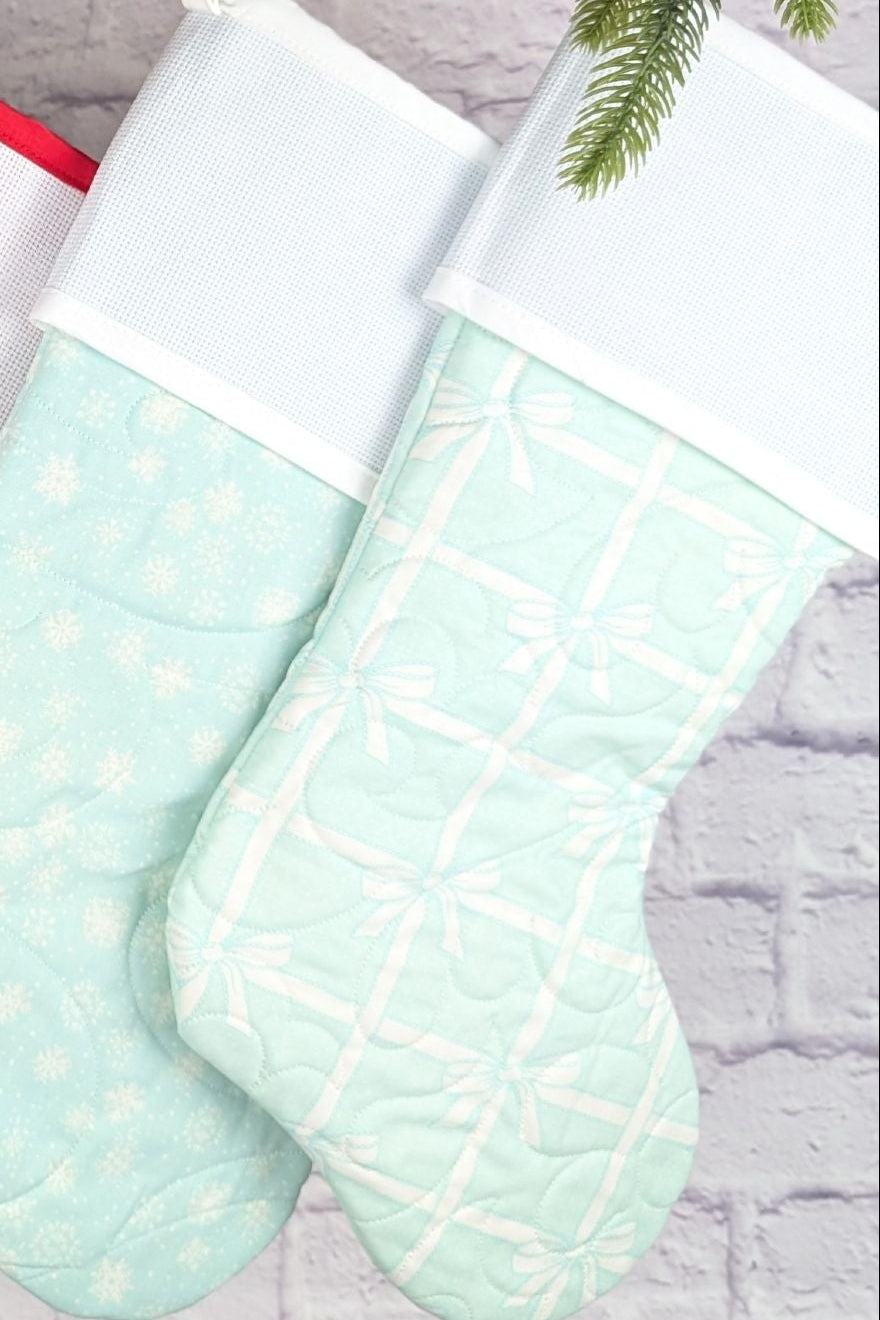 Blank Cross Stitch Pastel Christmas Stocking - Mint Bows (Original Style)