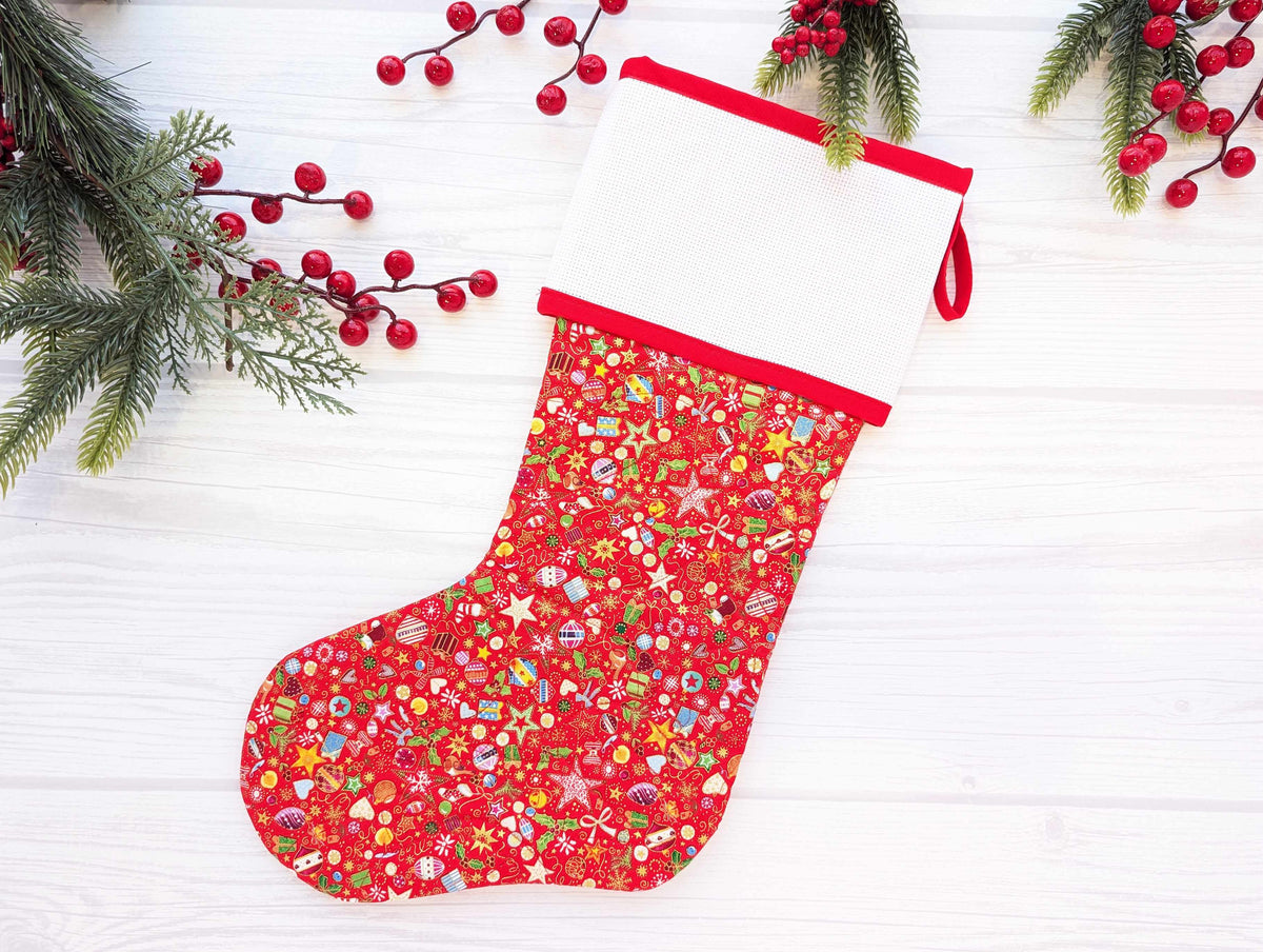 Blank Cross Stitch Red Treasures Christmas Stocking (Original Style)