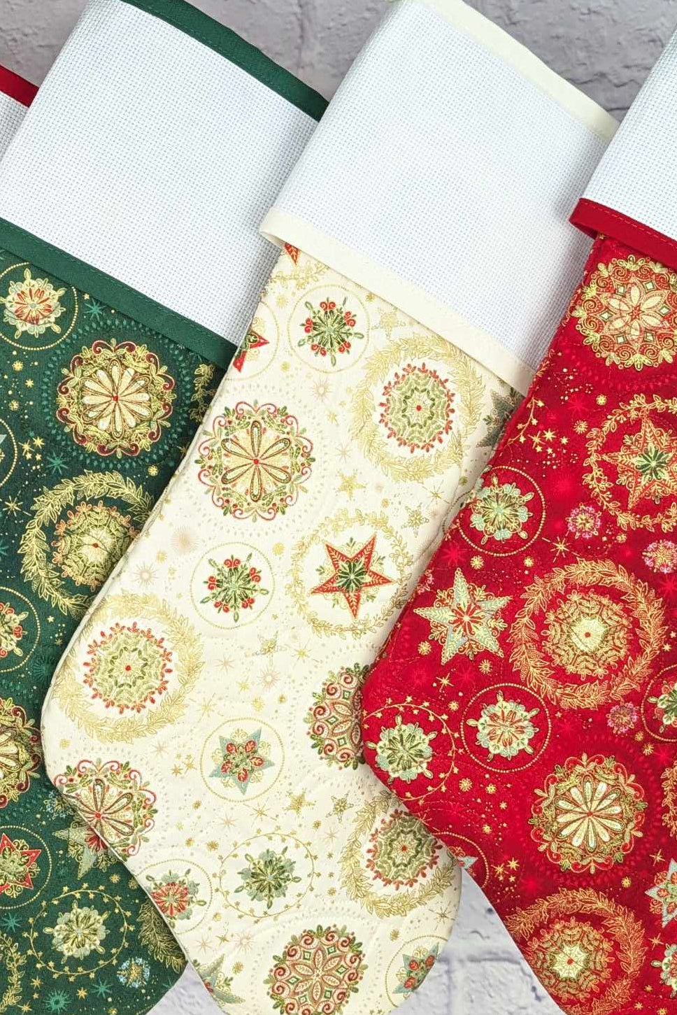 Blank Cross Stitch Elegant Christmas Stocking - Cream Snow Crystals (Original Style)