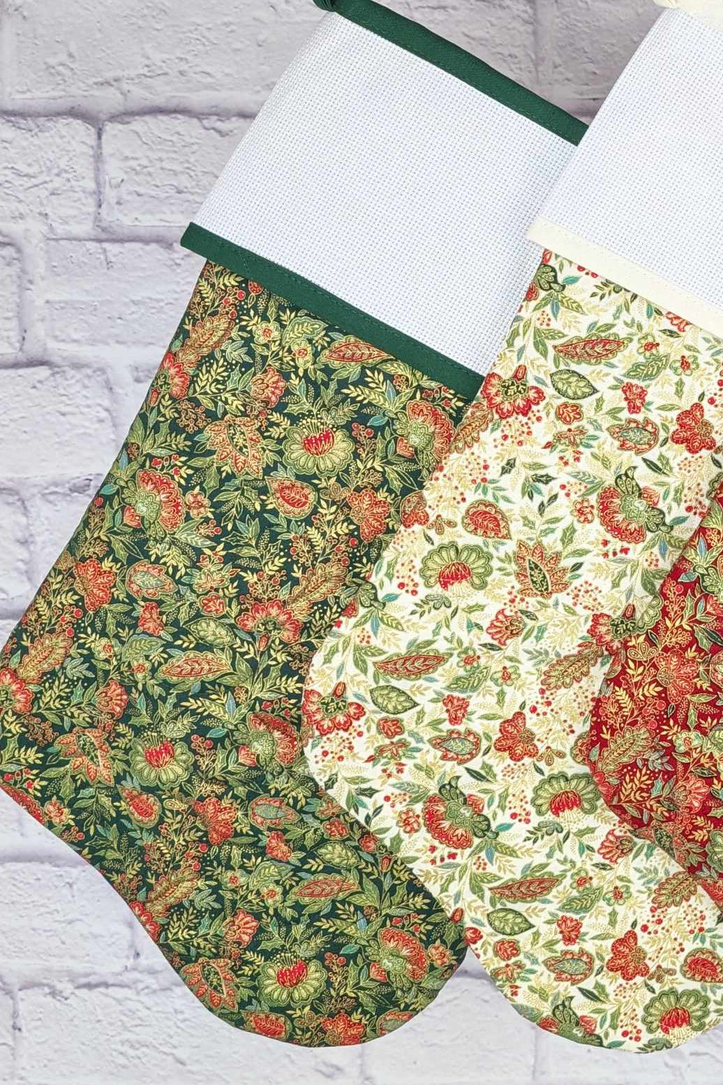 Blank Cross Stitch Elegant Christmas Stocking - Green Foliage (Original Style)