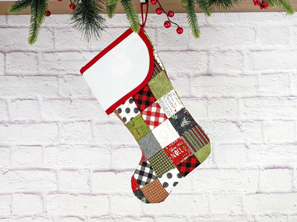 Blank Patchwork Christmas Stocking with Cross Stitchable Cuff - Curved Style