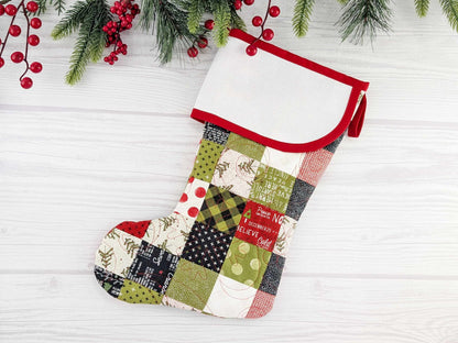 Blank Patchwork Christmas Stocking with Cross Stitchable Cuff - Curved Style