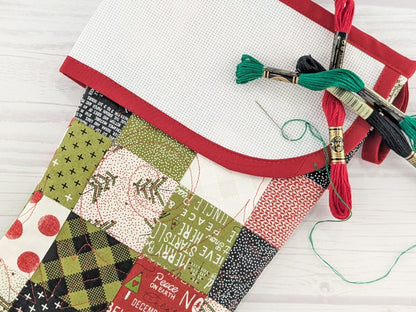 Blank Patchwork Christmas Stocking with Cross Stitchable Cuff - Curved Style