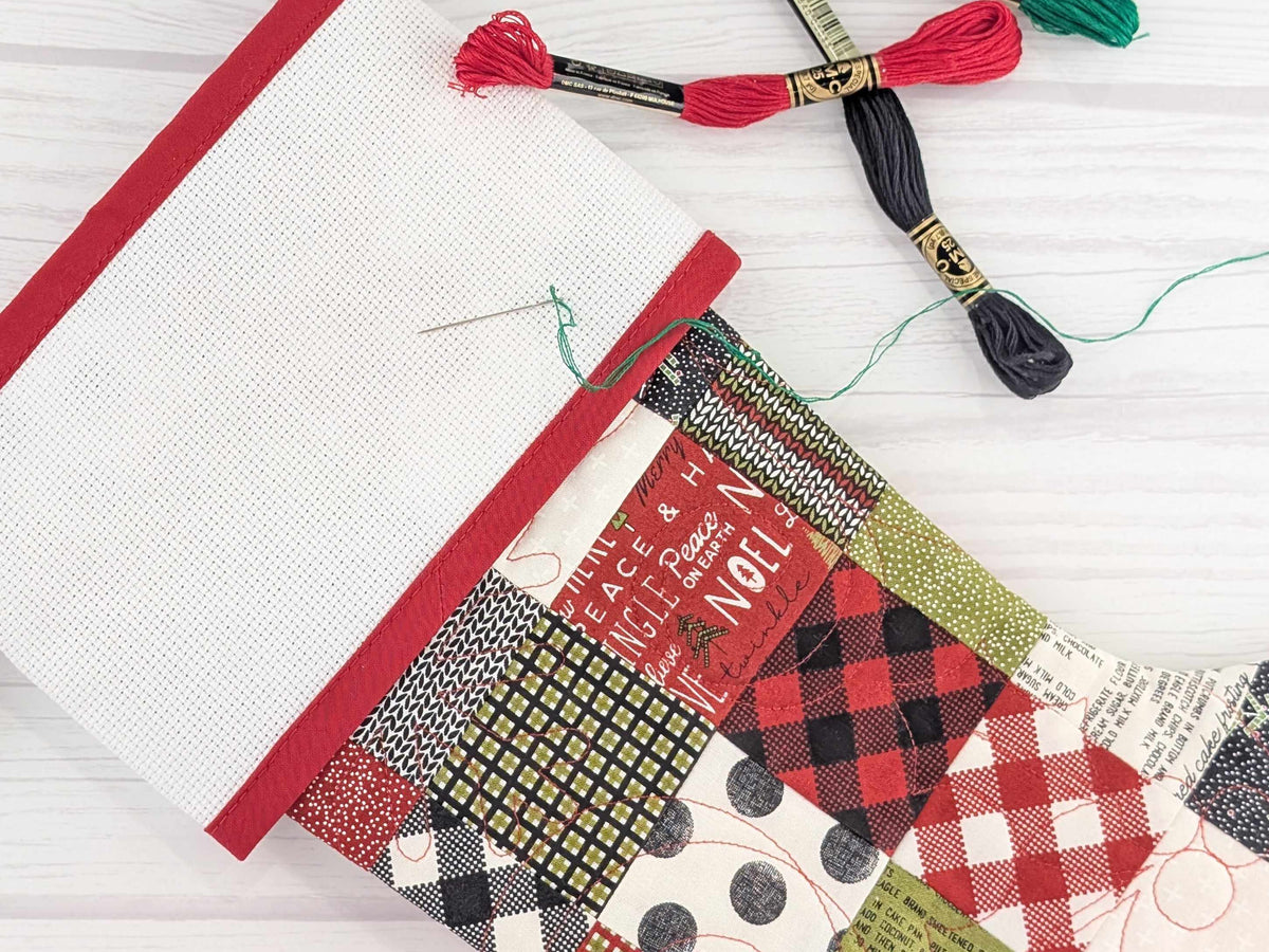 Blank Patchwork Christmas Stocking with Cross Stitchable Cuff - Straight Style
