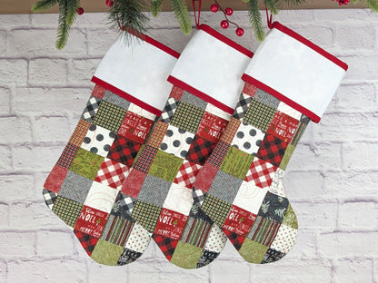 Blank Patchwork Christmas Stocking with Cross Stitchable Cuff - Straight Style