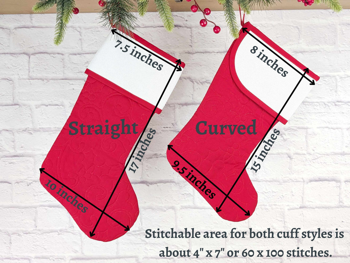 Blank White Nutcracker Scandi Christmas Stocking with Cross Stitchable Cuff - Curved Style
