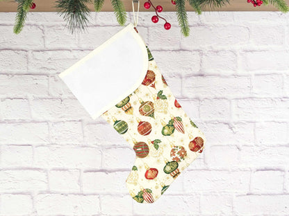 Blank Cream Ornaments Christmas Stocking with Cross Stitchable Cuff - Curved Style