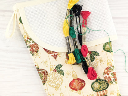 Blank Cream Ornaments Christmas Stocking with Cross Stitchable Cuff - Curved Style