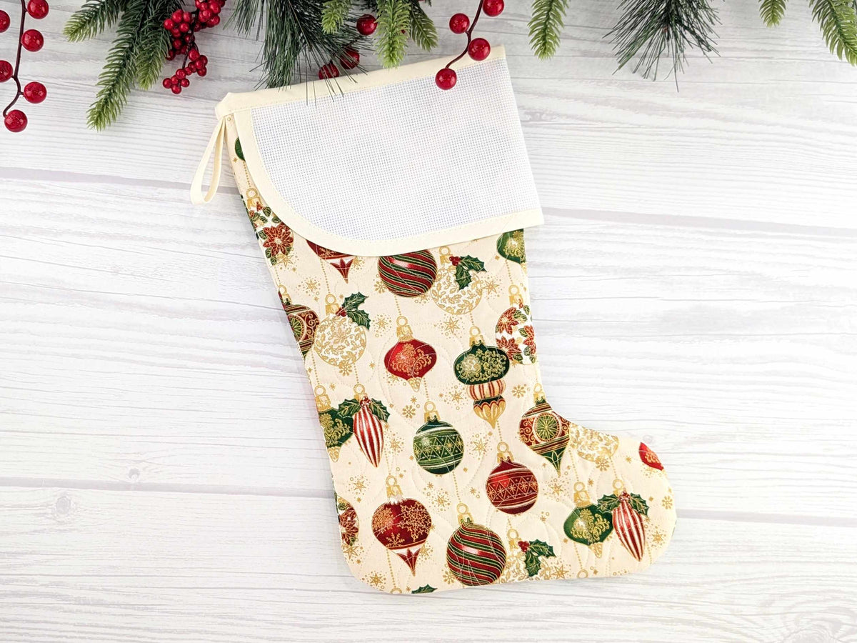 Blank Cream Ornaments Christmas Stocking with Cross Stitchable Cuff - Curved Style