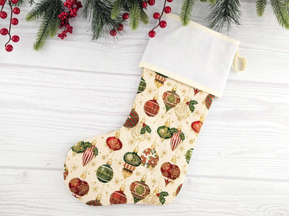 Blank Cream Ornaments Christmas Stocking with Cross Stitchable Cuff - Straight Style