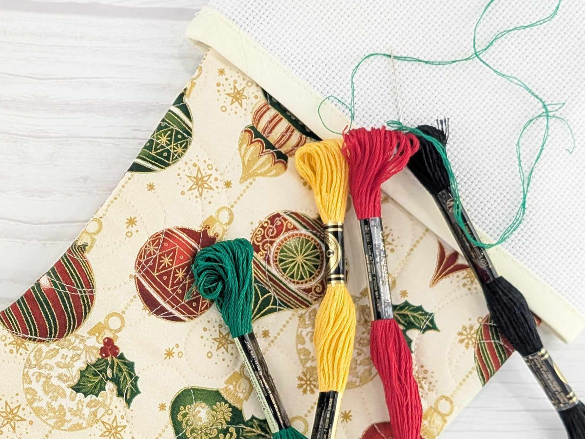 Blank Cream Ornaments Christmas Stocking with Cross Stitchable Cuff - Straight Style