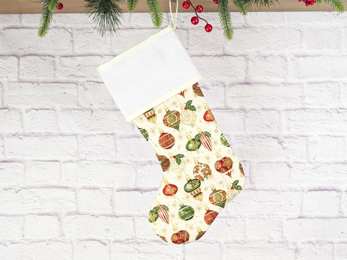 Blank Cream Ornaments Christmas Stocking with Cross Stitchable Cuff - Straight Style