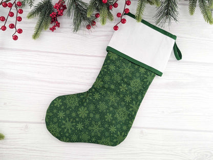 Blank Green Snowflake Christmas Stocking with Cross Stitchable Cuff - Straight Style