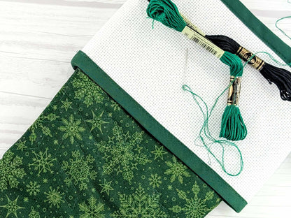 Blank Green Snowflake Christmas Stocking with Cross Stitchable Cuff - Straight Style