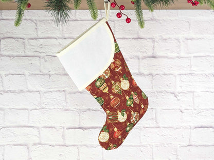 Blank Red Ornaments Christmas Stocking with Cross Stitchable Cuff - Curved Style